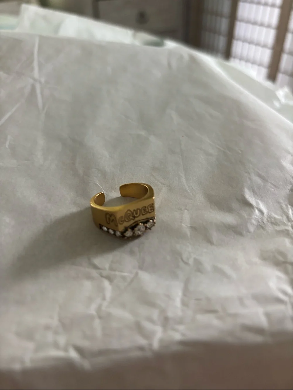 Alexander McQueen Gold-Tone Crystal Band Ring